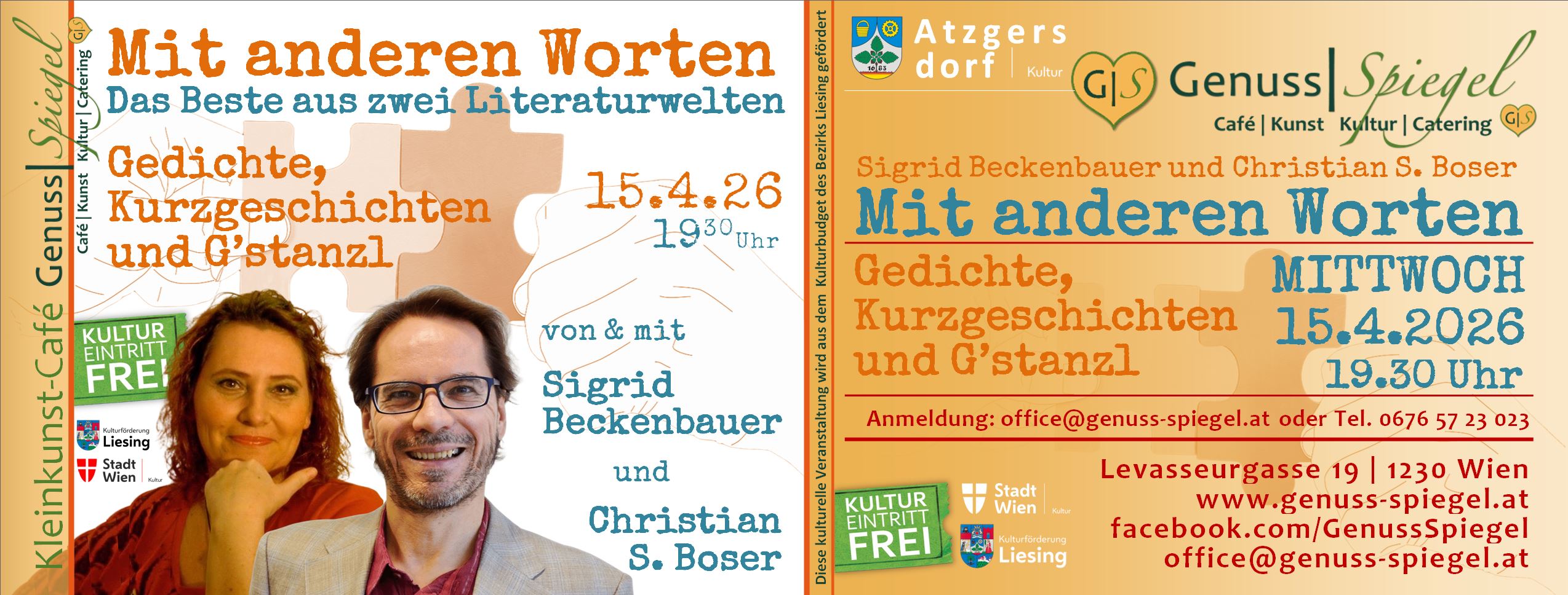 GenussSpiegel präsentiert: „Mit anderen Worten“ – Gedichte, Kurzgeschichten und G’stanzl