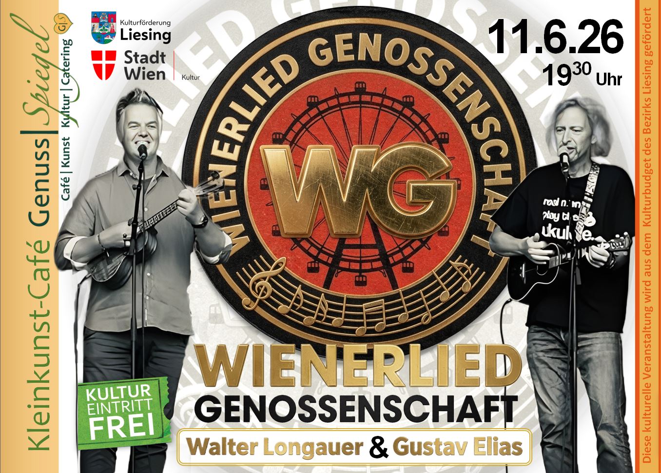 GenussSpiegel präsentiert: WG – Wienerlied Genossenschaft (Walter LONGAUER & Gustav ELIAS) - EINTRITT FREI (Hutspende)